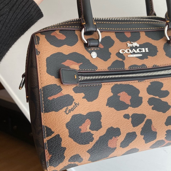 Coach Rowan Satchel in leopard Print - Tan and Black - Picture 2 of 6